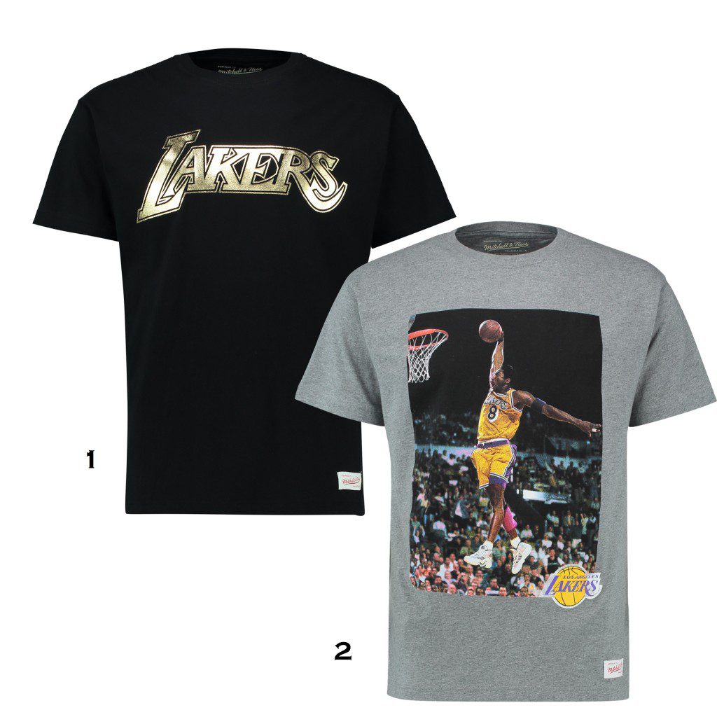 1. LA Laker Kobe Retirement Gold Foil Tee - Â£25 2. LA Lakers Kobe Retirement Photo Tee -Â£25
