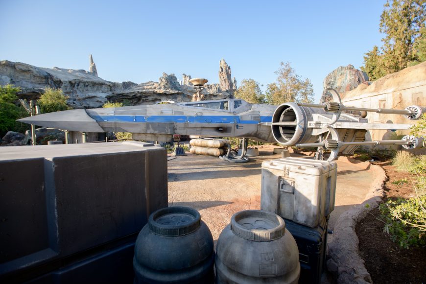 Guests visiting Star Wars: GalaxyÕs Edge at Disneyland Park in Anaheim, California, and at Disney's Hollywood Studios in Lake Buena Vista, Florida, will encounter an X-wing Starfighter located at the Resistance Mobile Command Post. The X-wing is a nimble starfighter used in space combat first by the Rebel Alliance and now the Resistance. Its name comes from the ÒXÓ its four wings create when theyÕre locked in attack position. (Richard Harbaugh/Disney Parks)