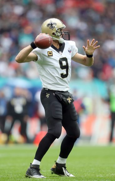 New Orleans Saints quarterback Drew Brees  (9) in action.  Miami Dolphins and the New Orleans Saints play in the NFL International Series at Wembley Stadium in London on Sunday, Oct 1 .
photo: Jed Leicester/ NFL