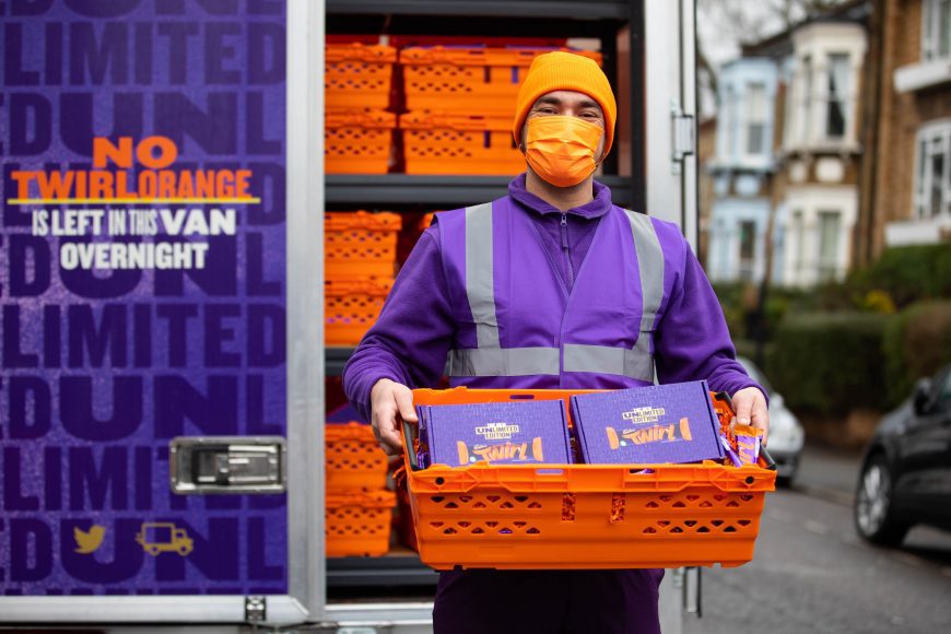 Cadbury Twirl Orange Unlimited Edition deliveries, London. PA Photo. Picture date: Monday February 15, 2021: David Parry/PA Wire