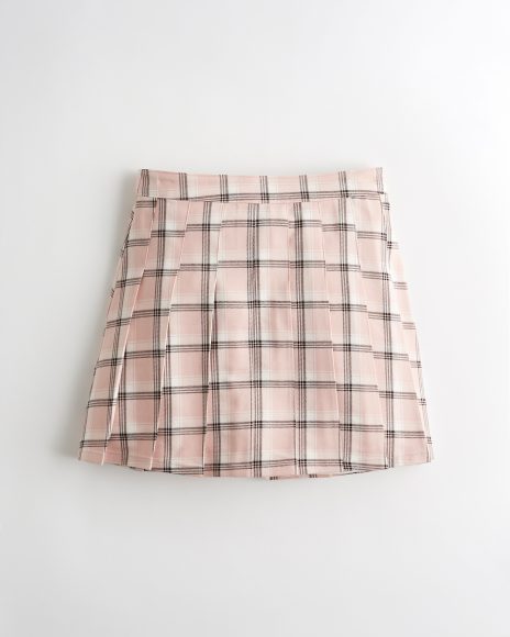 Hollister - Ultra High-Rise Pleated Mini Skirt (Light Pink Plaid) - £29 - www.hollisterco.com