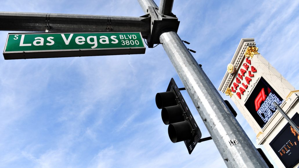 LAS VEGAS, NEVADA - NOVEMBER 05: A Las Vegas street sign is seen ahead of the Formula 1 Las Vegas Grand Prix 2023 launch party on November 05, 2022 on the Las Vegas Strip in Las Vegas, Nevada. (Photo by Denise Truscello - Formula 1/Formula 1 via Getty Images)