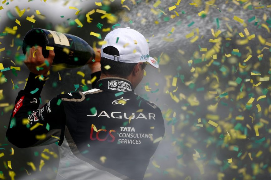 STREETS OF SAO PAULO, BRAZIL - MARCH 25: Mitch Evans, Jaguar TCS Racing
, 1st position during the Sao Paulo ePrix at Streets of Sao Paulo on Saturday March 25, 2023, Brazil. (Photo by LAT Images)