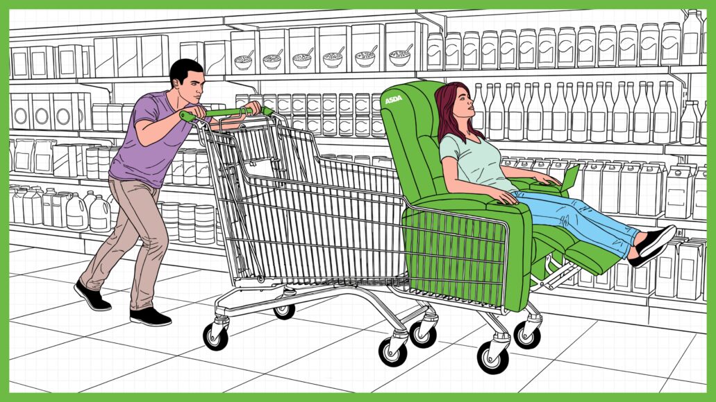 Asda reveals plans to launch adult-sized trolley seats tackling ‘co-shopping chaos’, keeping distracted shoppers from vanishing mid-aisle