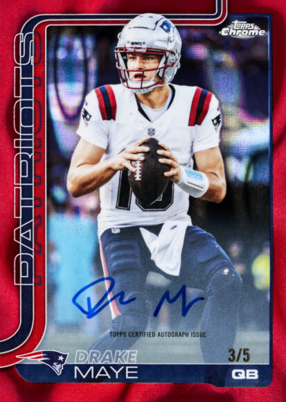 2025_Topps_Chrome_Football_BaseCardsAutoVariation_RedLavaRefractor_DrakeMaye_FR