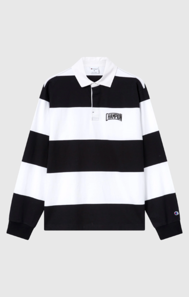 Champion - Men’s Striped Heavy Jersey Polo Shirt Black - £48 - www.championstore.com