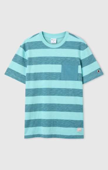 Champion - Men’s Striped T-Shirt with Pocket dusty Blue - £28 - www.championstore.com