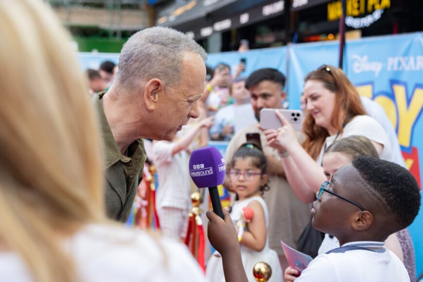 Tom Hanks and guest attend the UK Launch Event of Disney and Pixar's 'Toy Story 5' at Odeon Luxe Leicester Square, London on May 28th, 2026. (Photo by StillMoving.Net for The Walt Disney Company Limited)